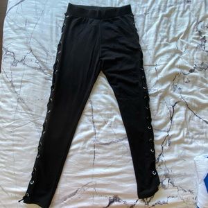 Boohoo black leggings with lace detail